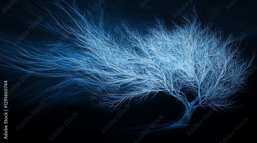 Digital Painting of a Glowing Blue Tree in the Night AI Generated Digital Painting of a Glowing Blue Tree in the Night AI Generated