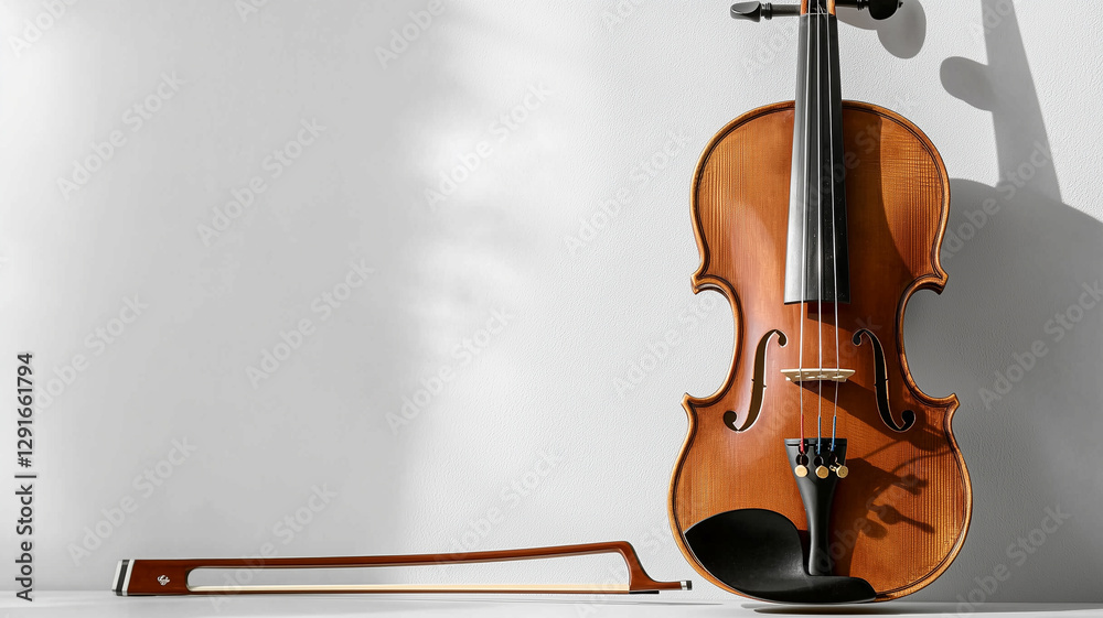 Fototapeta premium Violin and Bow Isolated on White Background