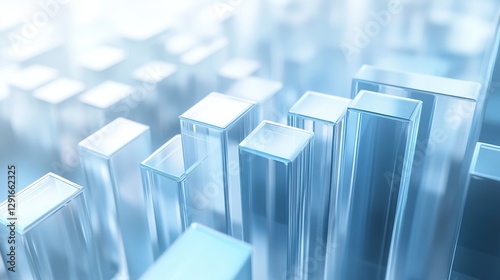 Frosted glass 3D graph visualizing financial growth, clean and modern design, abstract economic concept.