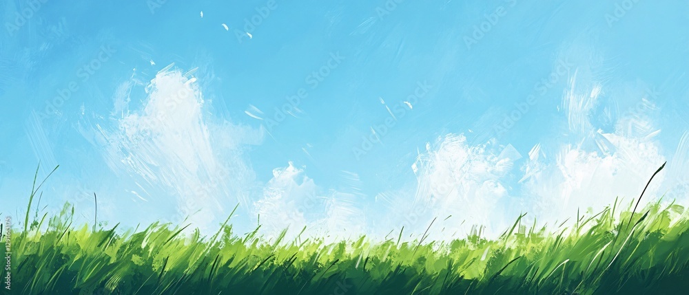 Fototapeta premium Beautiful Scenic View of Blue Sky with Green Grass