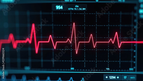 Heartbeat Cable, Red Neon, Black Background, ECG, Digital Display, High Tech, Medical