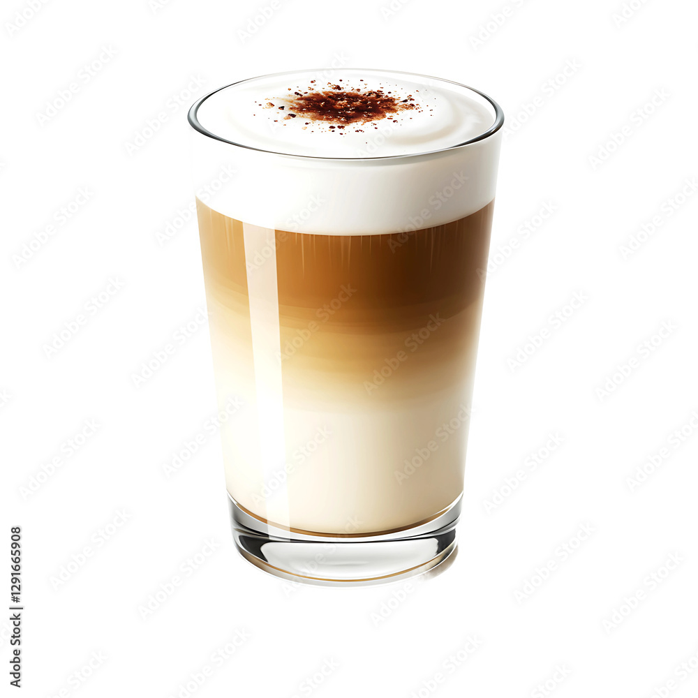 Layered Latte Macchiato in Tall Clear Glass with Creamy Foam on Transparent Background
Layered Latte Macchiato in Tall Clear Glass with Creamy Foam on Transparent Background