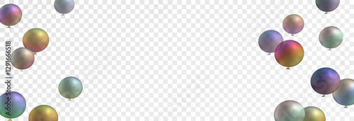 Air holiday balloons on a transparent background, template for advertising, banner, birthday. Vector, png. Festive 3D helium balloons.	
