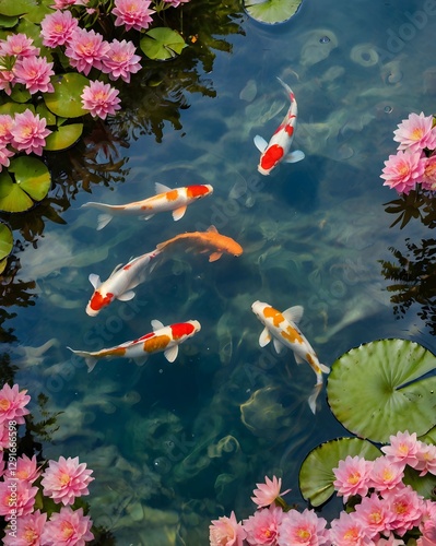 Vibrant koi fish in clear natural water a captivating aquatic paradise