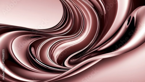 Swirling Abstract Design With Smooth Curves and Metallic Textures in Soft Shades of Pink