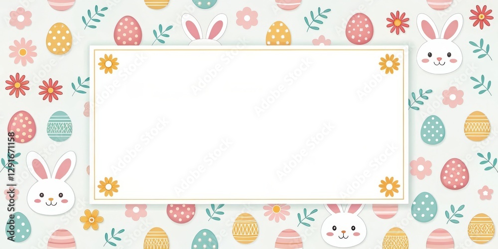 a festive Easter background with decorated eggs, flowers, and cute bunnies a festive Easter background with decorated eggs, flowers, and cute bunnies