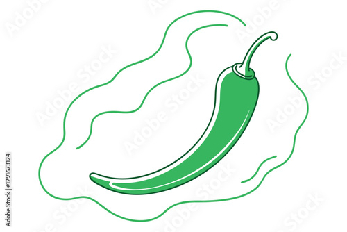 Minimalist Line Art of Green Chili