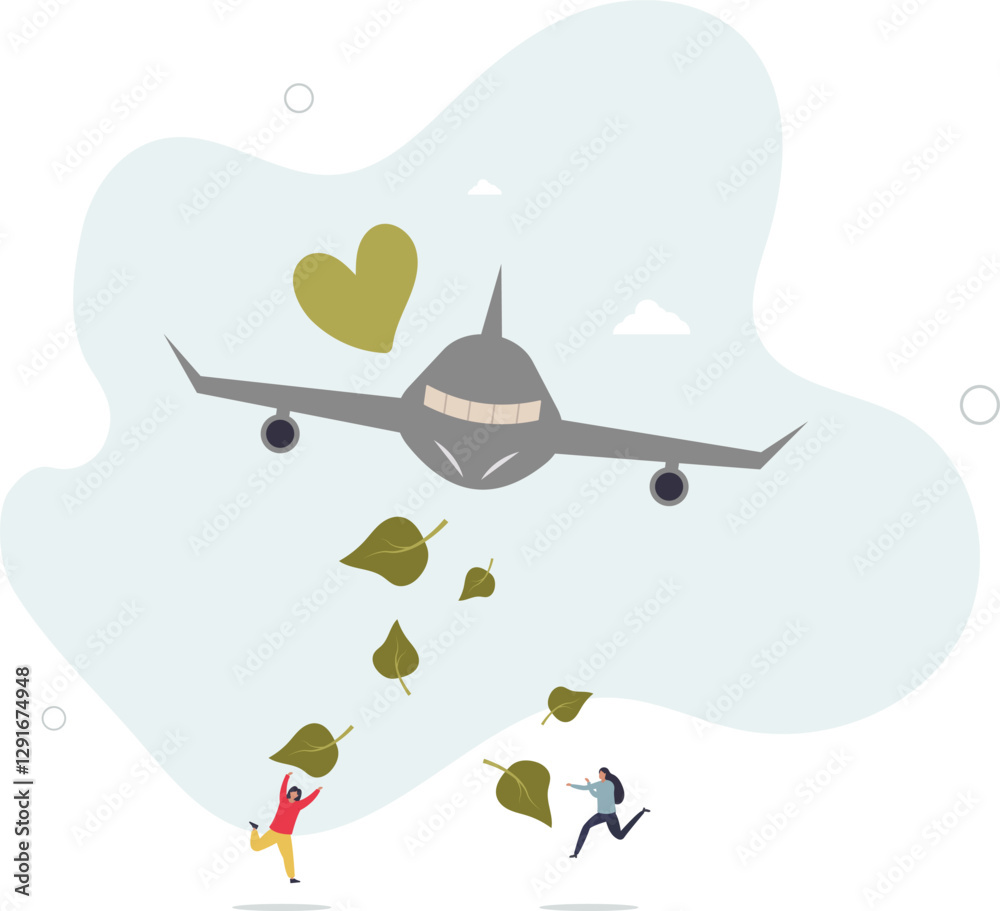 Obraz premium Sustainable aviation fuel for green aircraft power.Plane with environmental and nature friendly energy for engines.flat character life .