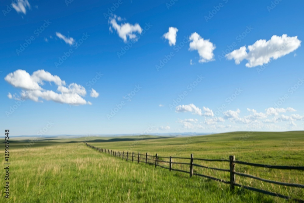 Fototapeta premium Prairie Fence under Sunny Sky