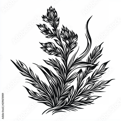 Heather flower. Engraving sketch black and white
