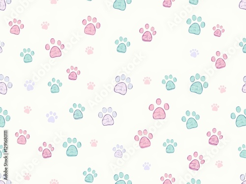 Pastel Paw Prints Seamless Pattern Background