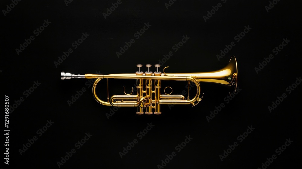 Obraz premium Golden trumpet on black background, music instrument