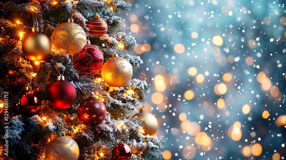 Fototapeta premium Classic decorated Christmas tree with vibrant baubles