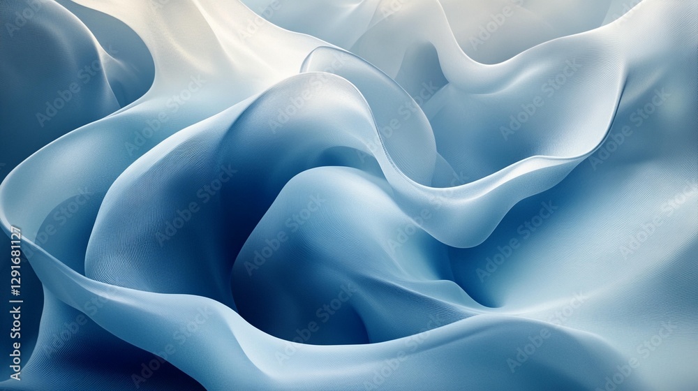 Fototapeta premium Abstract blue and white flowing fabric texture.