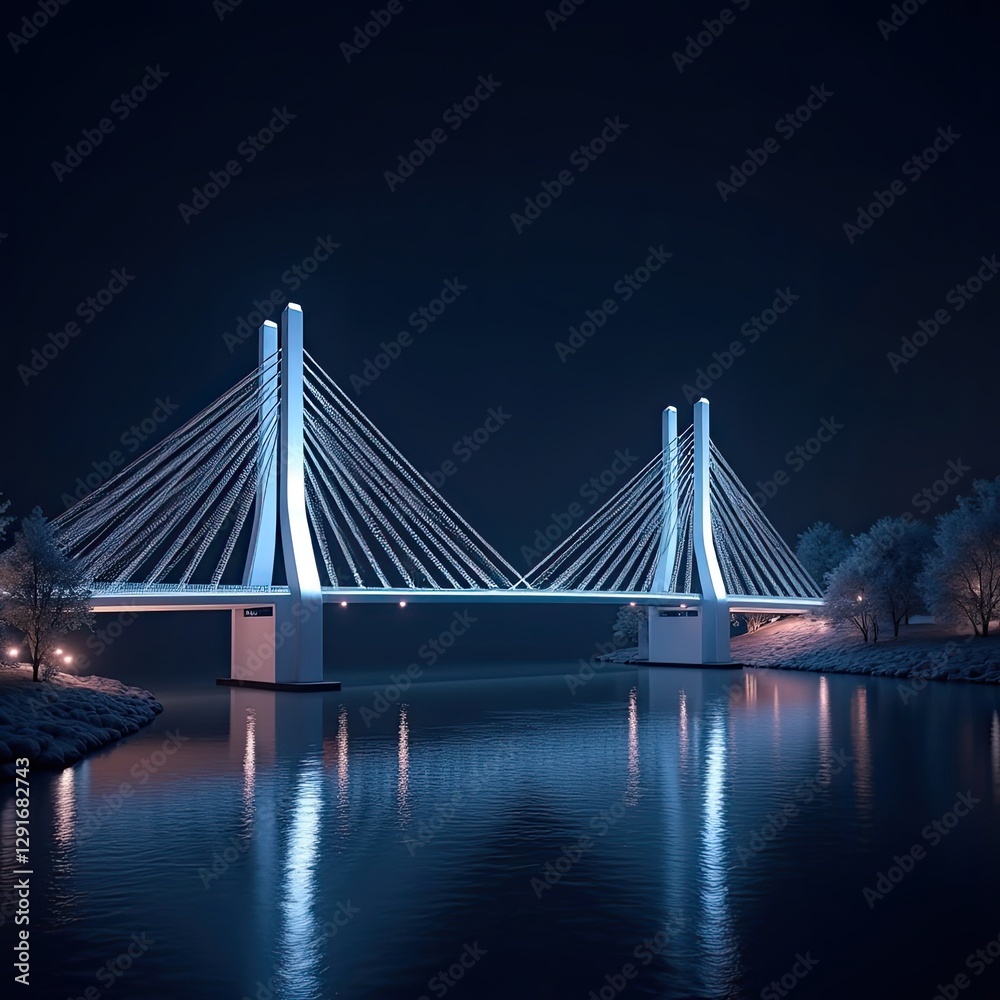 Fototapeta premium Night Bridge with white LED light color