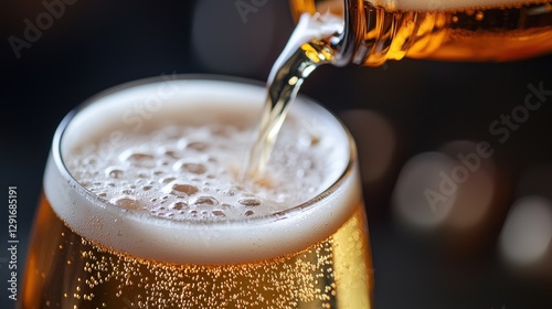 Wallpaper Mural Local Craft Beer Brewery: Brewing with Passion Concept. Golden Beer Pouring into Glass with Bubbles and Foam Close-up Torontodigital.ca