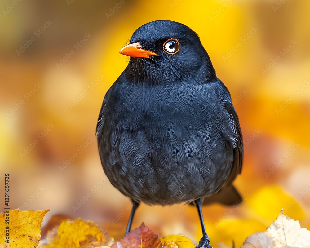 Obraz premium Blackbird in Autumn Leaves