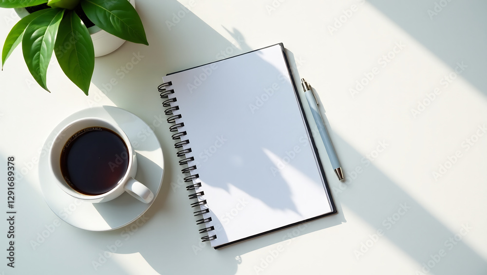 Coffee Cup and Notebook, Minimalist White Desk (16:9) Coffee Cup and Notebook, Minimalist White Desk (16:9)