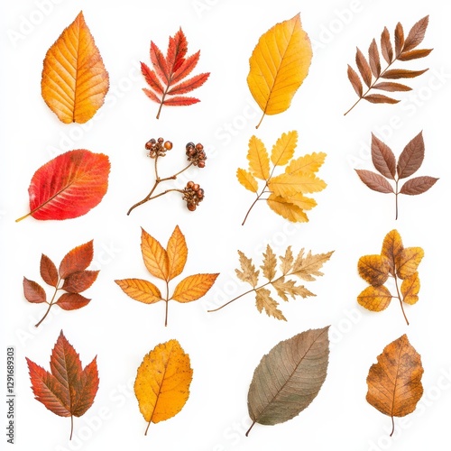 Autumn's dry ash and rowan tree leaves