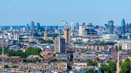 Sticker An aerial view from the roof of Battersea power station towards Westminster,  Lo