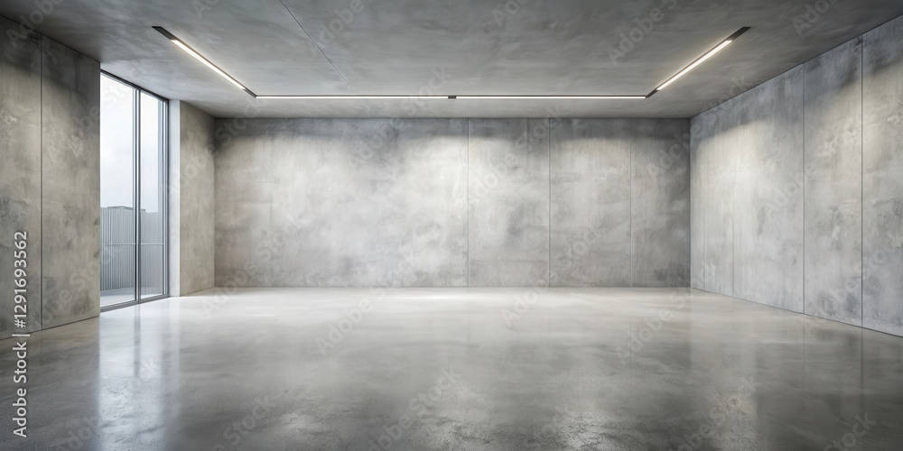 Fototapeta premium Empty industrial space with polished concrete floor and large window offering natural light