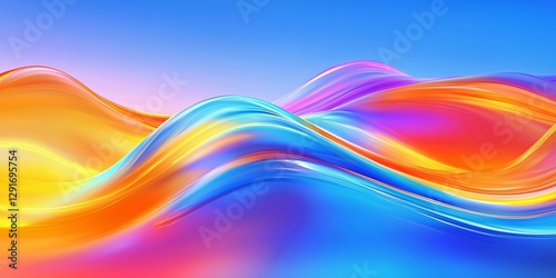 Digital artwork of vibrant flowing colors blending seamlessly, smooth motion effect in a dreamy surreal landscape