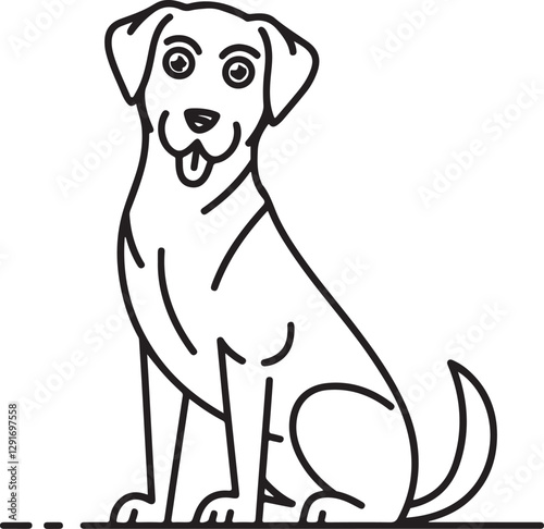 Vector black and white illustration of a sitting dog isolated on a white background.