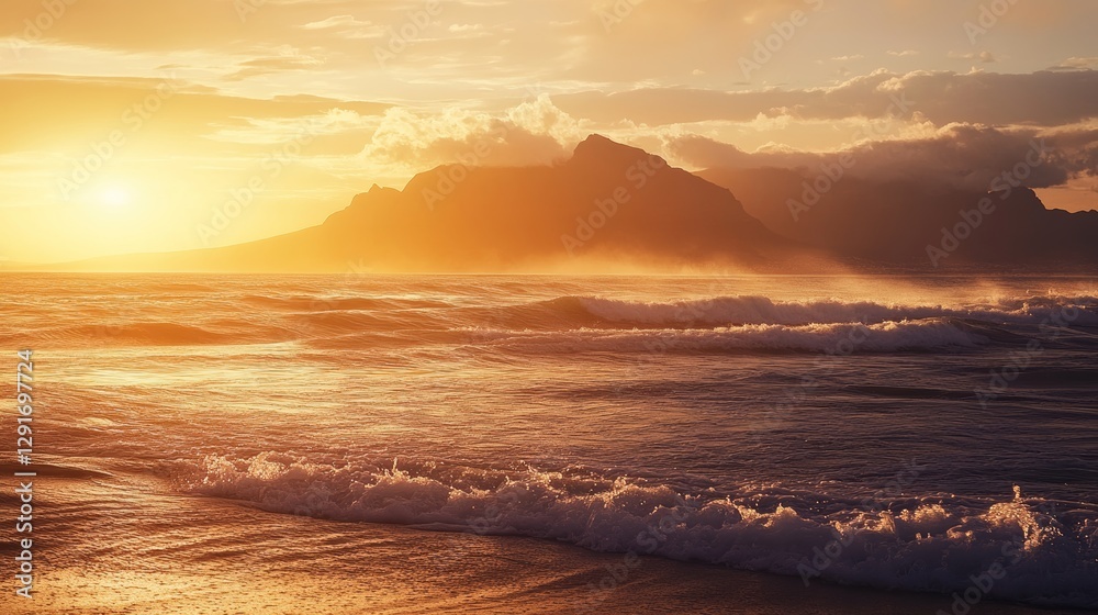 Sunset Over the Ocean With Golden Reflections on the Water and Dramatic Clouds, Creating a Serene Coastal Atmosphere at Dusk Sunset Over the Ocean With Golden Reflections on the Water and Dramatic Clouds, Creating a Serene Coastal Atmosphere at Dusk