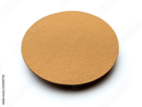 Brown round paper sticker label, textured surface, isolated on a clean white background, highresolution, perfect for branding, vintage designs, and packaging photo