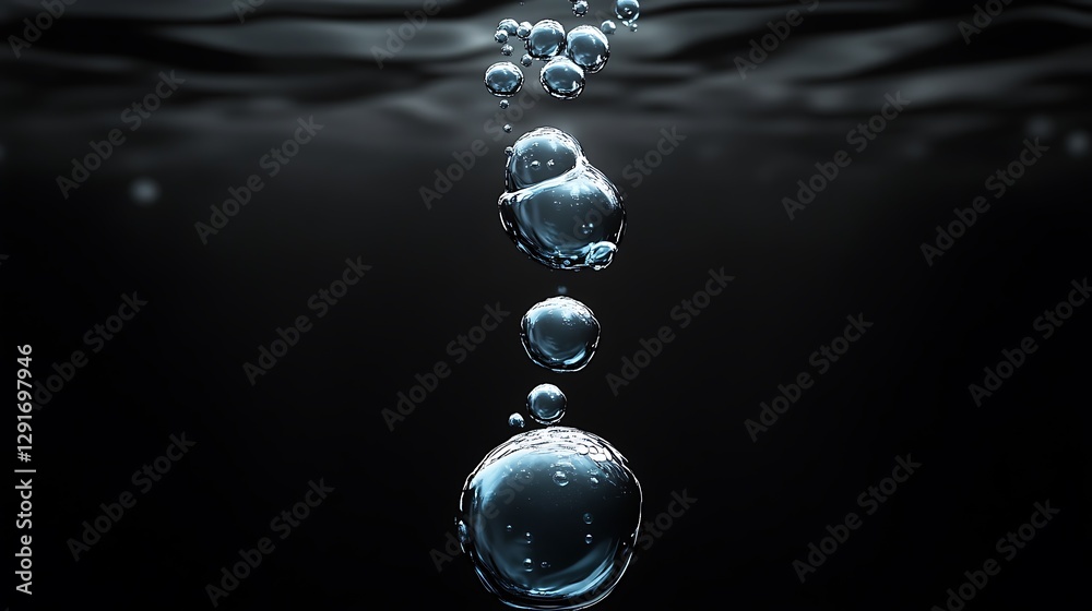 Bubbles rising in dark water, close-up Bubbles rising in dark water, close-up