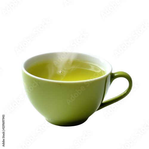 Freshly Brewed Green Tea in a Modern Green Cup with Steam Rising