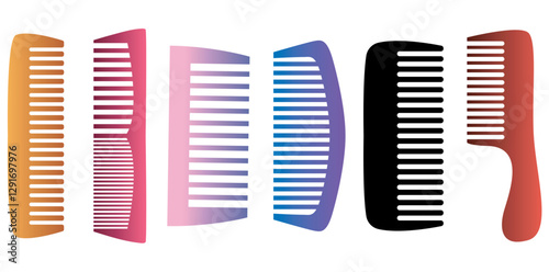 Set Of Plastic Hair Combs Isolated On White Background, Beauty Tools Flat Design Vector Illustration.	