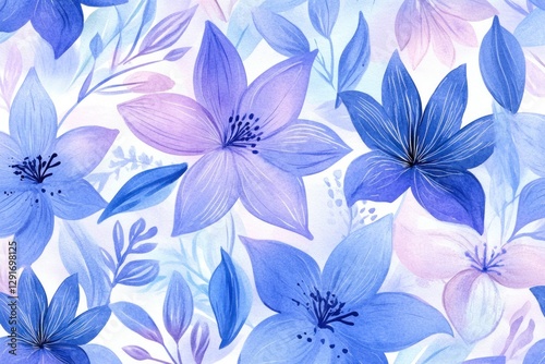 Elegant Floral Pattern with Shades of Blue and Purple for Creative Projects and Designs