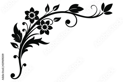 Elegant black floral corner ornament silhouettes, perfect for creative and decorative vector designs.