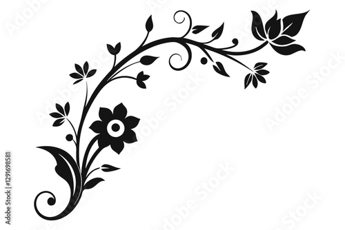 Elegant black floral corner ornament silhouettes, perfect for creative and decorative vector designs.