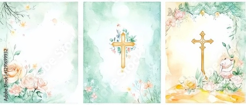 Adorable watercolor templates for Baptism invitations.