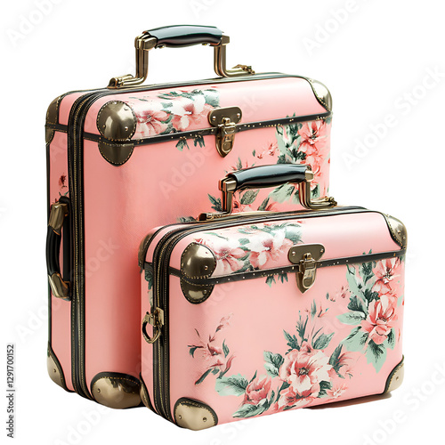 Pink Floral Vintage Suitcases Travel Bags, Retro Luggage Set photo