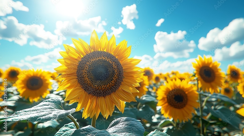 Fototapeta premium Sunflower blooming in a vibrant field nature photography warm environment bright daylight peaceful scene