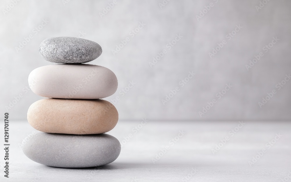 Stacked Smooth Stones on a Minimalist Background Stacked Smooth Stones on a Minimalist Background