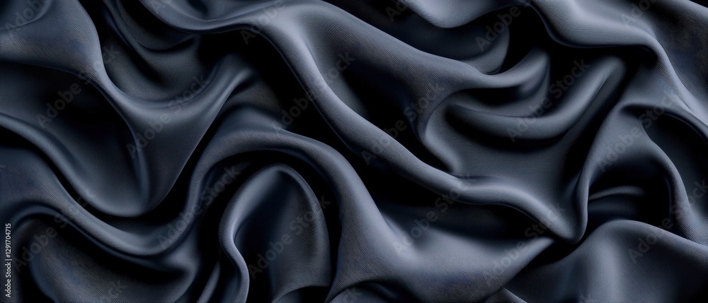 Fototapeta premium Luxurious black silk fabric featuring smooth texture and soft drapery flowing gracefully across the surface