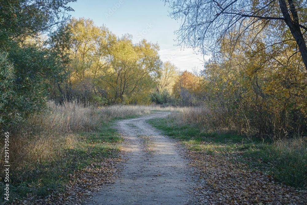 Fototapeta premium Two paths diverging in nature, blank background.