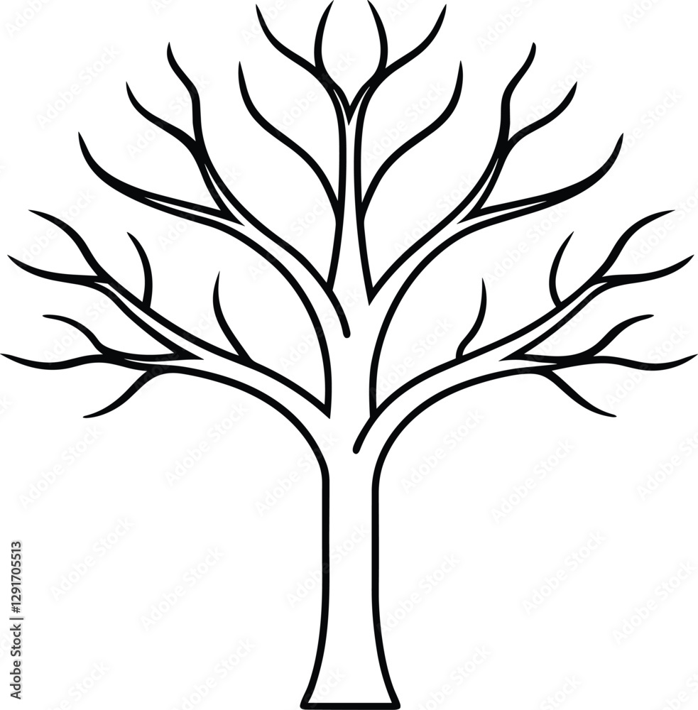 Obraz premium Bare Tree Line Art Vector – Minimalist Leafless Tree Illustration