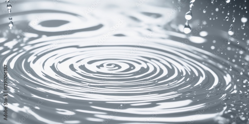 Water Droplets Impacting Still Water Surface, Creating Concentric Ripples Water Droplets Impacting Still Water Surface, Creating Concentric Ripples