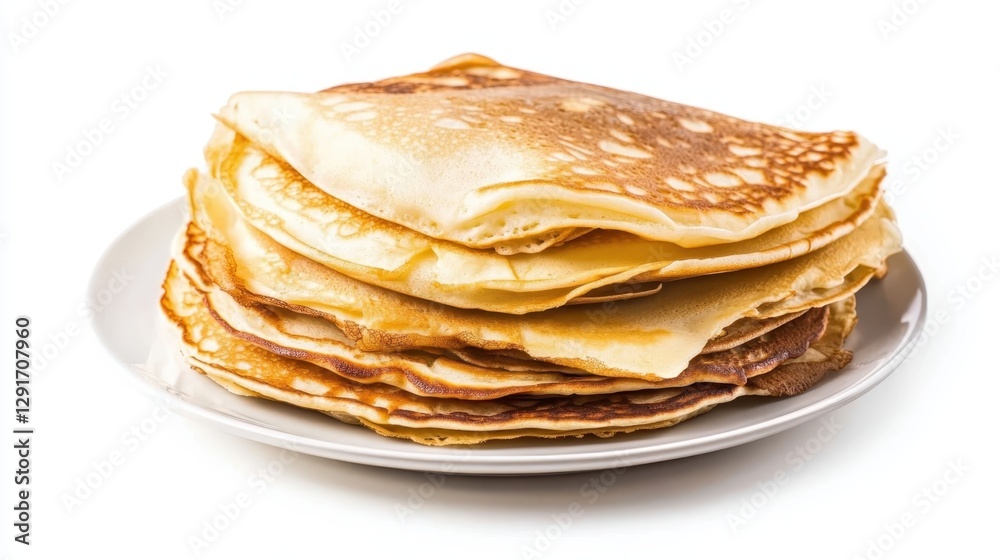Delicious stack of golden pancakes served on a white plate, perfect for breakfast or brunch, showcasing a crispy texture and inviting aroma Delicious stack of golden pancakes served on a white plate, perfect for breakfast or brunch, showcasing a crispy texture and inviting aroma