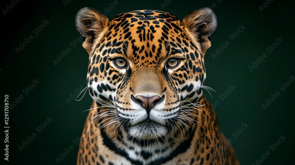 Fototapeta premium A full-body photograph of an adult jaguar against a dark green background