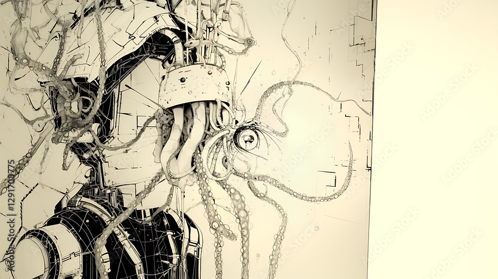 Obraz premium drawing of a woman with a helmet and chains on her head