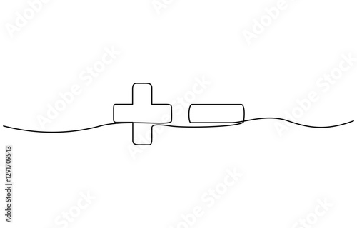 Continuous linear drawing of plus and minus signs, Plus and minus icon line continuous drawing vector. One line Plus and minus icon vector background. Plus and minus icon.