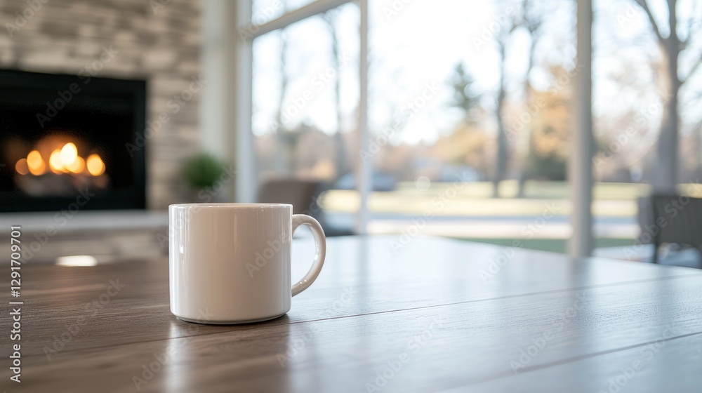 Cozy autumn morning coffee by fireplace Cozy autumn morning coffee by fireplace