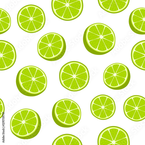 Seamless pattern with lime slices on white background. Vector illustration.