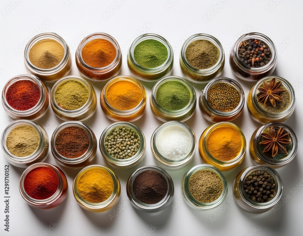 Fotografía de estudio profesional de diferentes frascos de especias de cocina, estilo ultrarrealista, realista, 4k Fotografía de estudio profesional de diferentes frascos de especias de cocina, estilo ultrarrealista, realista, 4k